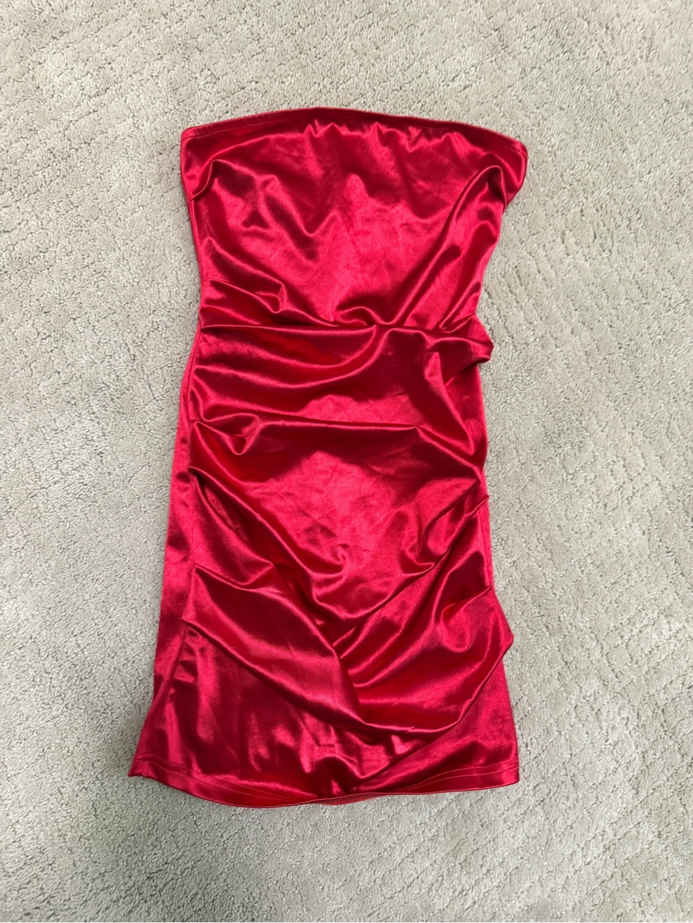 Strapless Satin Bodycon Mini Dress in Red